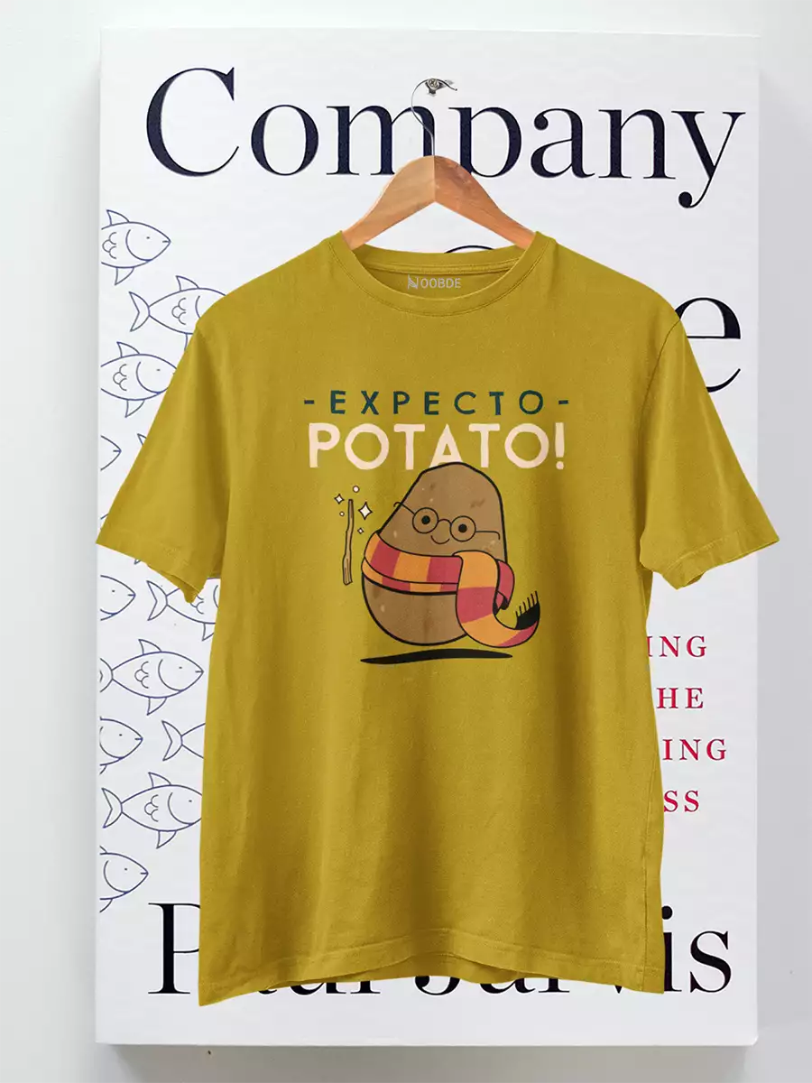 Potato Potter Printed Mustard Yellow T-Shirt for Men